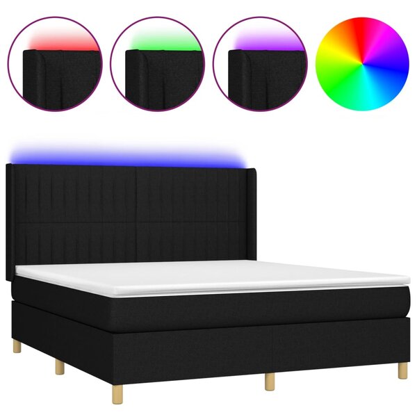 VidaXL Κρεβάτι Boxspring με Στρώμα & LED Μαύρο 180x200 εκ. Υφασμάτινο