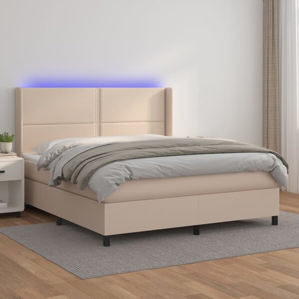 VidaXL Κρεβάτι Boxspring Στρώμα&LED Καπουτσίνο 160x200 εκ. Συνθ. Δέρμα