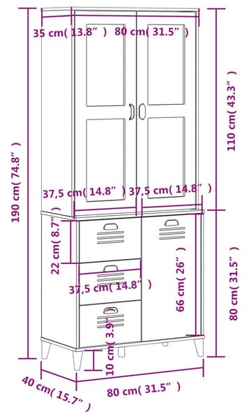 Ντουλάπι Ψηλό VIKEN Λευκός 80x40x190 εκ. από Μασίφ Ξύλο Πεύκου - Λευκό