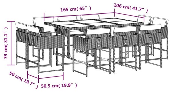 Σετ Τραπεζαρίας Κήπου 11 τεμ. Αν. Γκρι Συνθ. Ρατάν με Μαξιλάρια - Γκρι