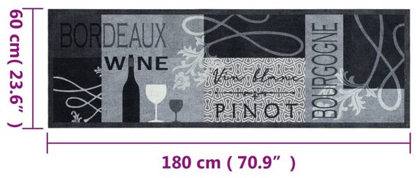 Χαλί Κουζίνας Πλενόμενο Γκρι Επιγραφή Wine 60x180 εκ. Βελούδο - Γκρι