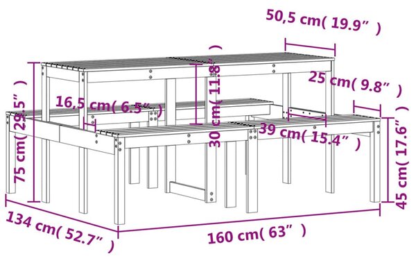 Τραπέζι Πικνίκ Λευκό 160 x 134 x 75 εκ. από Μασίφ Ξύλο Πεύκου - Λευκό