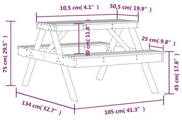 Τραπέζι Πικνίκ Καφέ Κεριού 105x134x75 εκ. από Μασίφ Ξύλο Πεύκου - Καφέ