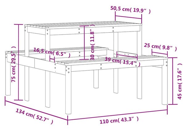 Τραπέζι Πικνίκ Λευκό 110 x 134 x 75 εκ. από Μασίφ Ξύλο Πεύκου - Λευκό