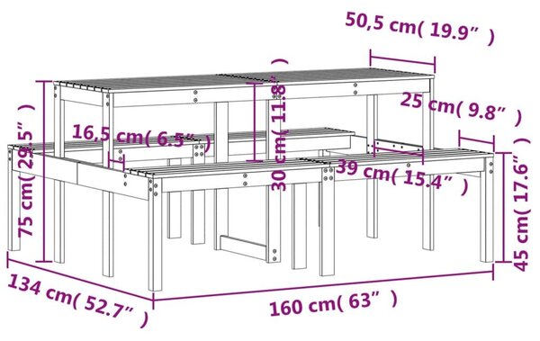 Τραπέζι Πικνίκ Καφέ Κεριού 160x134x75 εκ. από Μασίφ Ξύλο Πεύκου - Καφέ