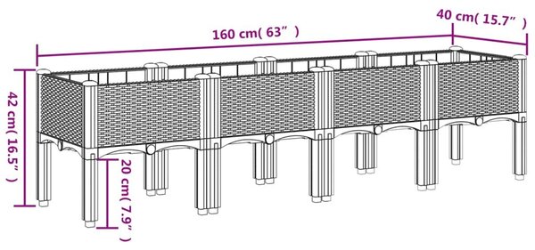 Ζαρντινιέρα Κήπου με Πόδια Μαύρη 160x40x42 εκ. Πολυπροπυλένιο - Μαύρο