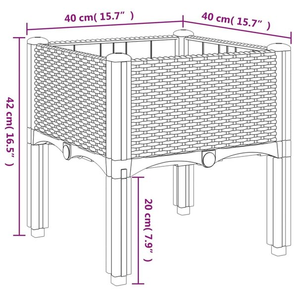 Ζαρντινιέρα Κήπου με Πόδια Γκρι 40x40x42 εκ. από Πολυπροπυλένιο - Γκρι