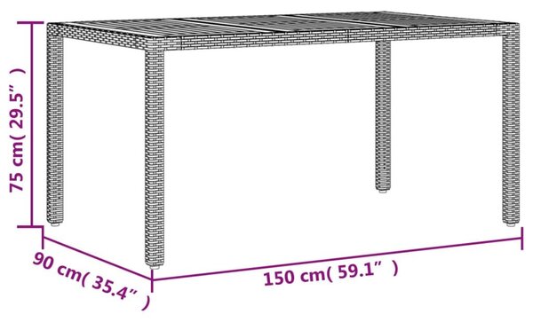 Τραπέζι Κήπου Επιφάνεια Ακακίας Γκρι 150x90x75 εκ Συνθ. Ρατάν - Γκρι