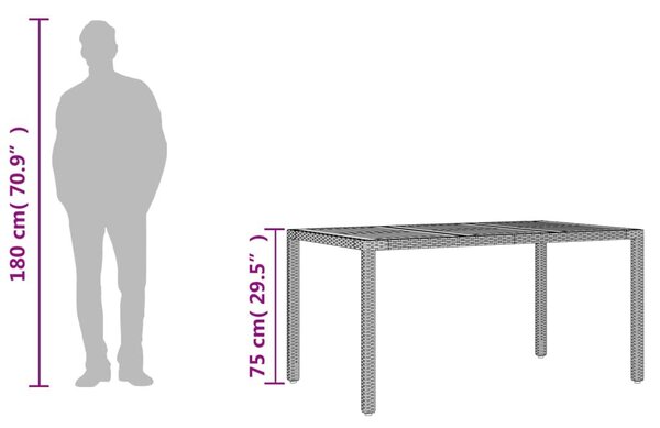 Τραπέζι Κήπου Επιφάνεια Ακακίας Γκρι 150x90x75 εκ Συνθ. Ρατάν - Γκρι