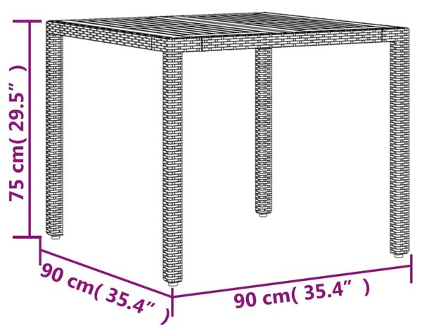 Τραπέζι Κήπου Επιφάνεια Ακακίας Μαύρο 90x90x75 εκ Συνθ. Ρατάν - Μαύρο