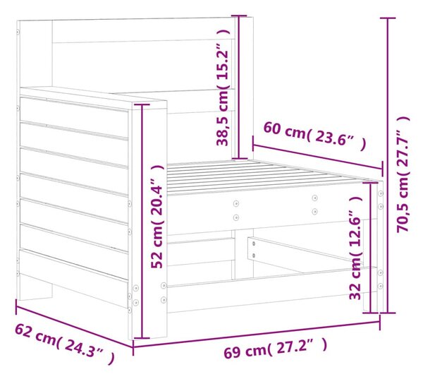 Καναπές Κήπου με Μπράτσα 69x62x70,5εκ. Μασίφ Ξύλο Ψευδοτσούγκας - Καφέ