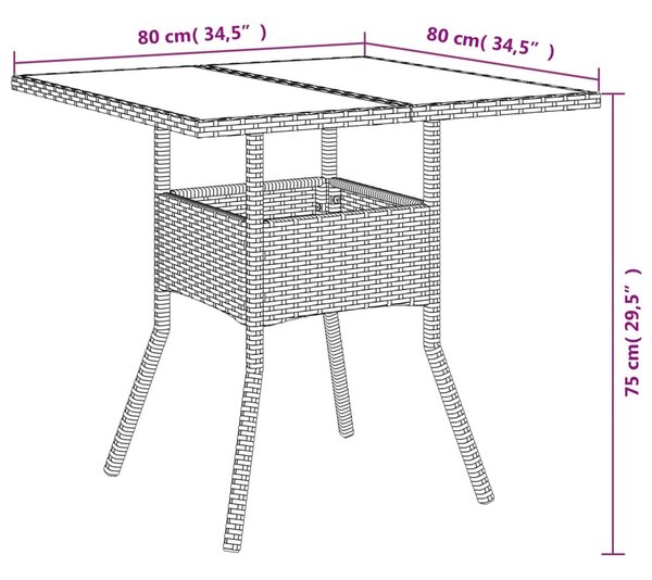 Τραπέζι Κήπου με Γυάλινη Επιφάνεια Καφέ 80x80x75 εκ. Ρατάν - Καφέ