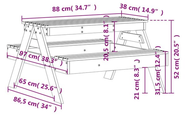 Τραπέζι Πικνίκ για Παιδιά 88x97x52 εκ. Λευκό Μασίφ Ξύλο Πεύκου - Λευκό