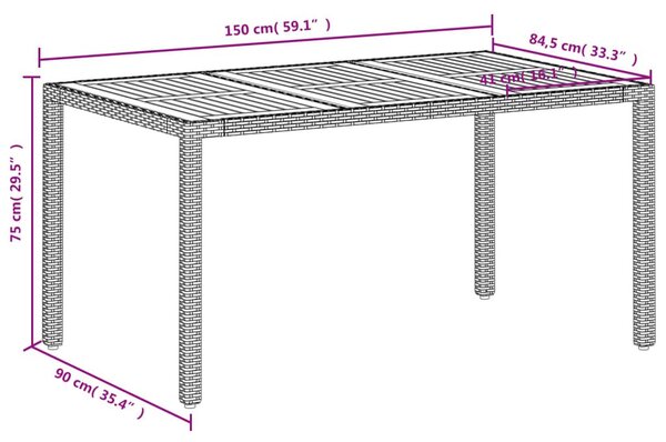 Τραπέζι Κήπου Μπεζ 150x90x75 εκ. Συνθετικό Ρατάν / Ξύλο Ακακίας - Μπεζ