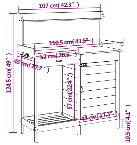 Τραπέζι για Γλάστρες με Ντουλάπι 110,5x45x124,5 εκ. Μασίφ Ελάτη - Καφέ