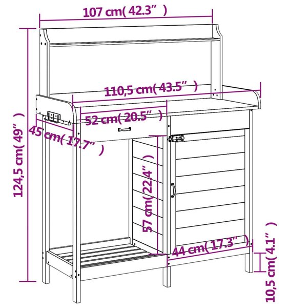 Τραπέζι για Γλάστρες+Ντουλάπι Καφέ 110,5x45x124,5εκ Μασίφ Ελάτη - Καφέ