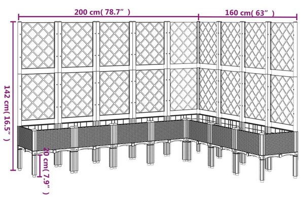 Ζαρντινιέρα Κήπου με Καφασωτό Μαύρη 200 x 160 x 142 εκ. από PP - Μαύρο