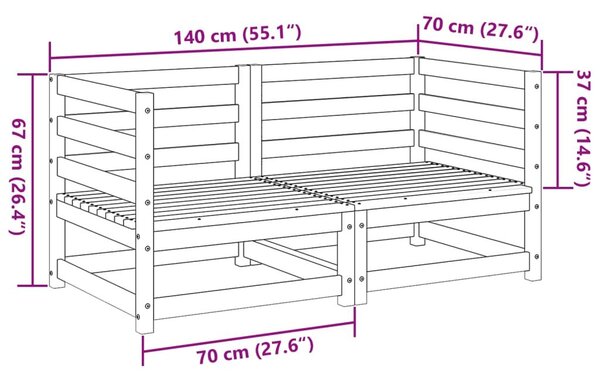 Καναπές Κήπου Σετ 2 Τεμαχίων από Εμποτισμένο Ξύλο Πεύκου - Καφέ