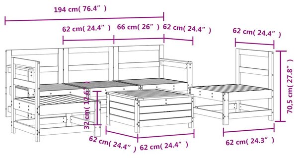 Καναπές Κήπου Σετ 6 Τεμαχίων Λευκός από Μασίφ Ξύλο Πεύκου - Λευκό