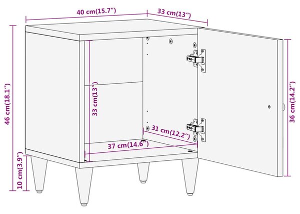 Κομοδίνα 2 τεμ. 40 x 33 x 46 εκ. από Μασίφ Ξύλο Μάνγκο - Καφέ