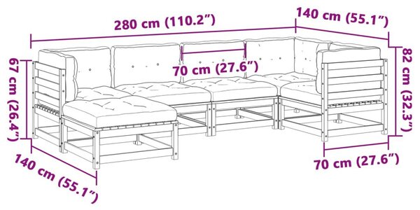 Καναπές Κήπου Σετ 6 Τεμαχίων από Μασίφ Ξύλο Πεύκου με Μαξιλάρια - Καφέ