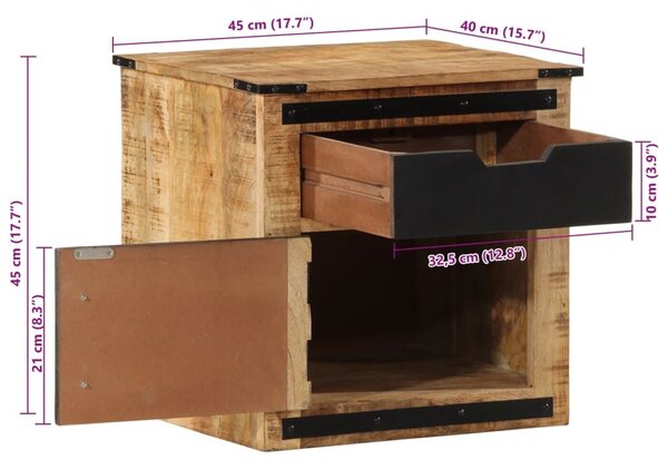 Κομοδίνο 45x40x45 εκ. από Μασίφ Ξύλο Μάνγκο - Καφέ