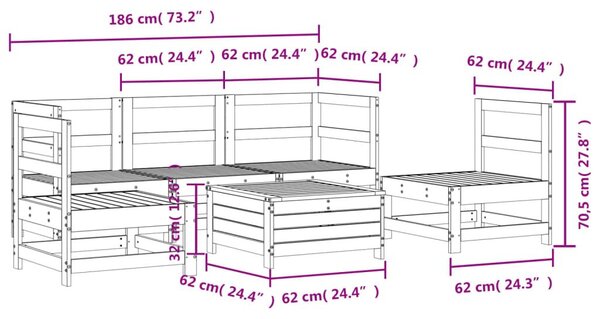 Καναπές Κήπου Σετ 6 Τεμαχίων Λευκός από Μασίφ Ξύλο Πεύκου - Λευκό