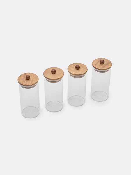 Sinsay - Σετ δοχείων τροφίμων με ξύλινο καπάκι 4 pack - clear
