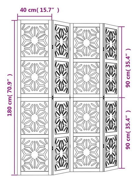 Διαχωριστικό Χώρου με 4 Πάνελ Καφέ/Μαύρο Μασίφ Ξύλο Παυλώνιας - Καφέ
