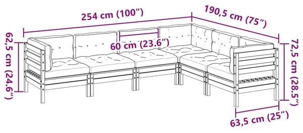 Καναπές Κήπου Σετ 6 τεμ. Εμποτισμένο Ξύλο Πεύκου με Μαξιλάρια - Καφέ