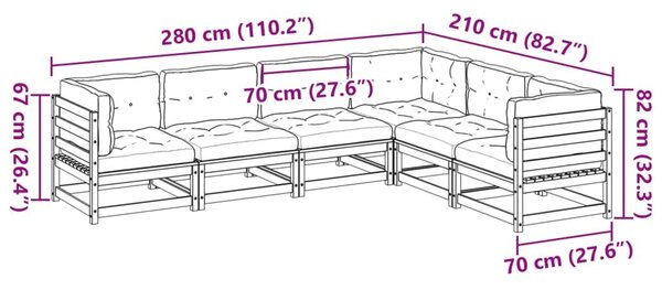 Καναπές Κήπου Σετ 6 Τεμαχίων από Μασίφ Ξύλο Πεύκου με Μαξιλάρια - Καφέ