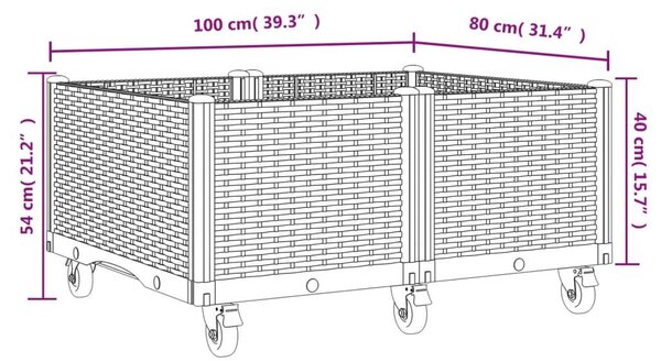 Ζαρντινιέρα Κήπου με Ροδάκια Γκρι 100x80x54εκ. Πολυπροπυλένιο - Γκρι