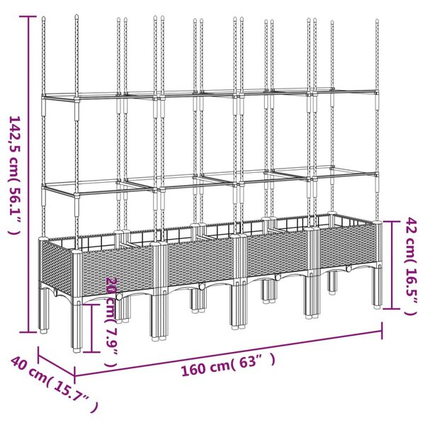 Ζαρντινιέρα Κήπου με Καφασωτό Λευκή 160x40x142,5 εκ. από PP - Λευκό