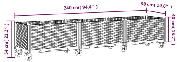 Ζαρντινιέρα Κήπου με Ροδάκια Αν.Γκρι 240x50x54εκ Πολυπροπυλένιο - Γκρι