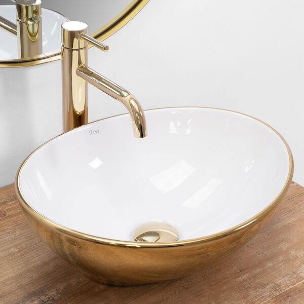 Νιπτήρας Rea Sofia Gold/Λευκός : 41.5 x 35.5 x 13.5 cm