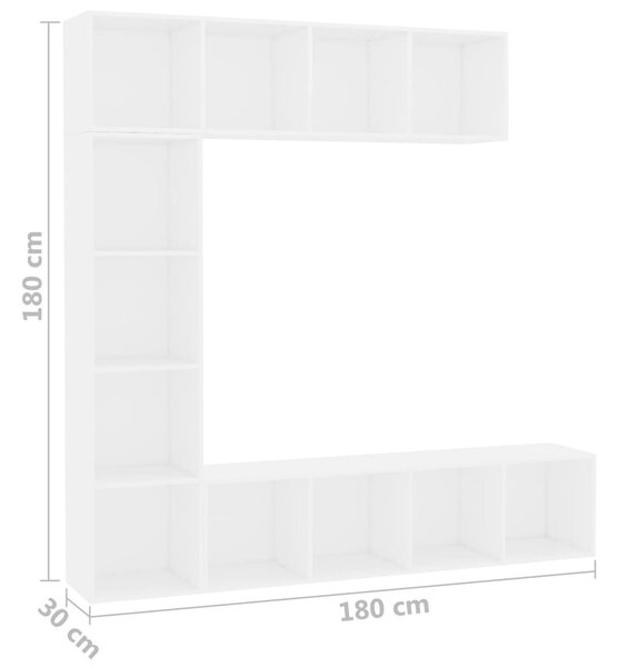 Έπιπλο TV / Βιβλιοθήκη Σετ 3 τεμ. Λευκό 180 x 30 x 180 εκ. - Λευκό