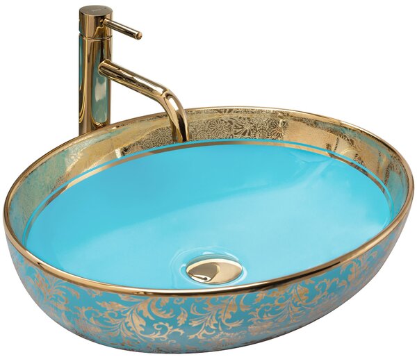Νιπτήρας πάγκου Rea Margot Blue/Gold Διάμετρος : 45 cm/52x 40 x 13.5 cm