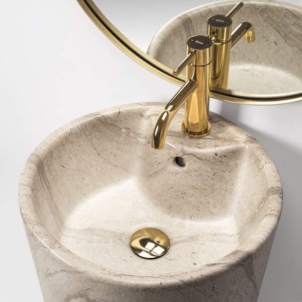 Ανεξάρτητος κεραμικός νιπτήρας Blanka Natural Mat Marble Y:85 cm/ Διάμετρος: 45 cm/ 40x 40 cm