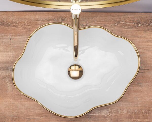 Νιπτήρας πάγκου Rea Pearl Gold Edge 51.5 x 37.5x 13.5 cm