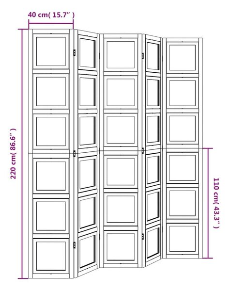 Διαχωριστικό Χώρου με 5 Πάνελ Λευκό από Μασίφ Ξύλο Παυλώνιας - Λευκό