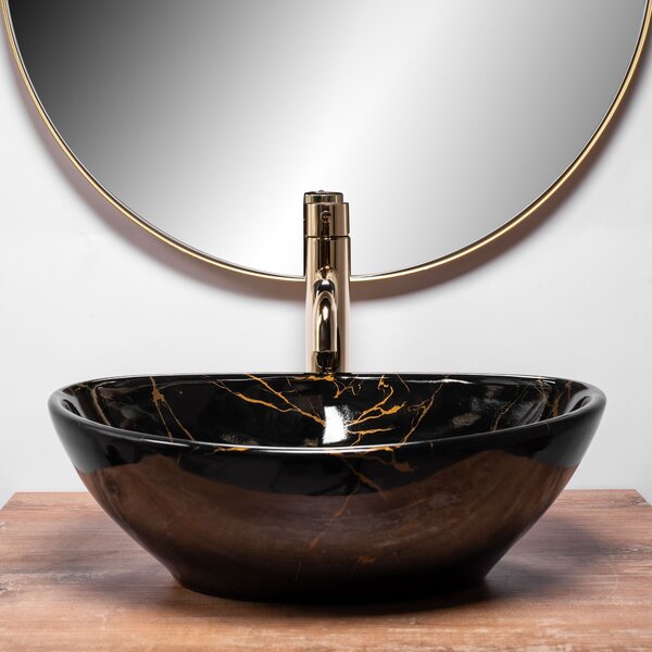 Γυαλιστερός πάγκος νιπτήρας Rea Sofia Black Marble 41 x 34.5 x 15 cm
