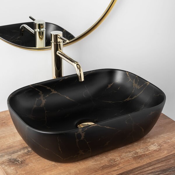 Νιπτήρας Rea Belinda Black Marble Matt Μ 46,5 x Π 33,5 x Υ 13,5 cm