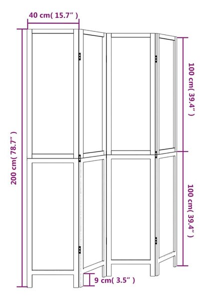Διαχωριστικό Χώρου με 4 Πάνελ Σκ. Καφέ από Μασίφ Ξύλο Παυλώνιας - Καφέ