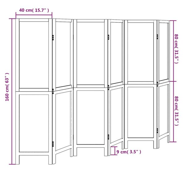 Διαχωριστικό Χώρου με 6 Πάνελ Λευκό από Μασίφ Ξύλο Παυλώνιας - Λευκό