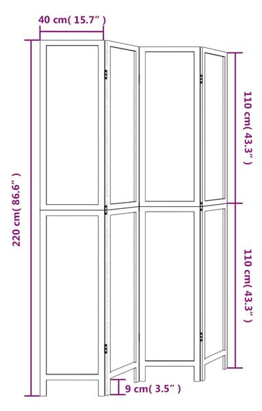 Διαχωριστικό Χώρου με 4 Πάνελ Λευκό από Μασίφ Ξύλο Παυλώνιας - Λευκό