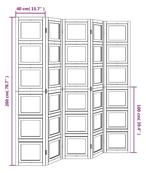 Διαχωριστικό Χώρου με 5 Πάνελ Λευκό από Μασίφ Ξύλο Παυλώνιας - Λευκό