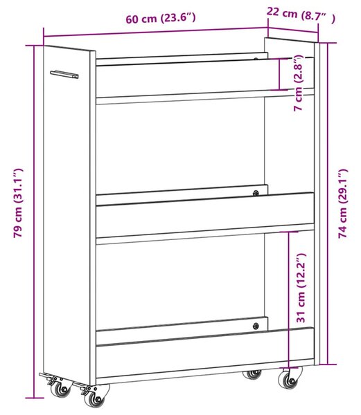 Έπιπλο με Ρόδες Καπνιστή Δρυς 60x22x79 εκ. Επεξεργασμένο Ξύλο - Καφέ