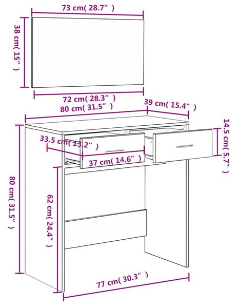 Μπουντουάρ με Καθρέφτη Λευκό 80 x 39 x 80 εκ. - Λευκό