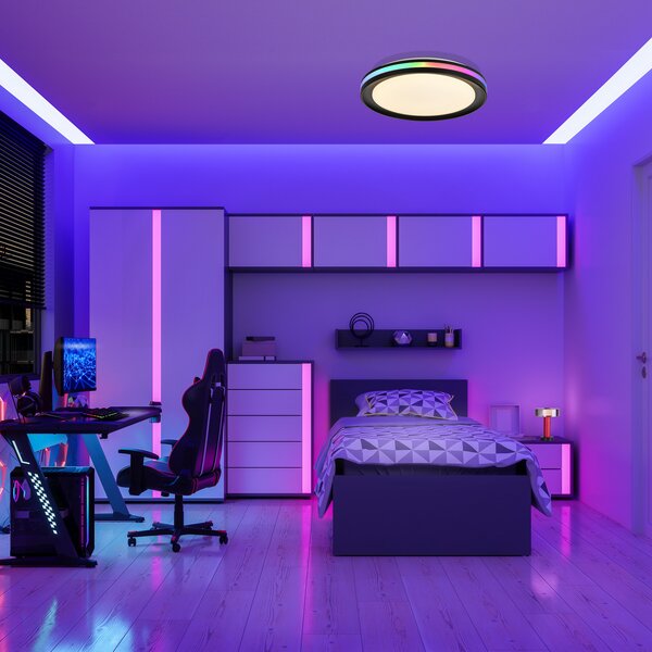 Mantra Iluminación Φωτιστικό οροφής LED Gamer, RGB, CCT, τηλεχειριστήριο, μαύρο, ρυθμιζόμενος, Μαύρο, Σαλόνι / τραπεζαρία, Μέταλλο