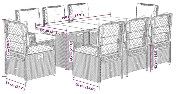 Σετ Τραπεζαρίας Κήπου 9 τεμ. Μπεζ Συνθετικό Ρατάν με Μαξιλάρια - Μπεζ